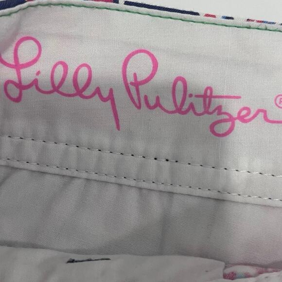 Lilly Pulitzer The Walsh Halibut Navy Pink Coral Print Chino Shorts ~ Women’s 4 - Picture 4 of 5